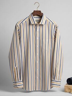 Ingram XXL Men Striped Button Up Shirt Made In Italy Cotton Multicolour Stripe